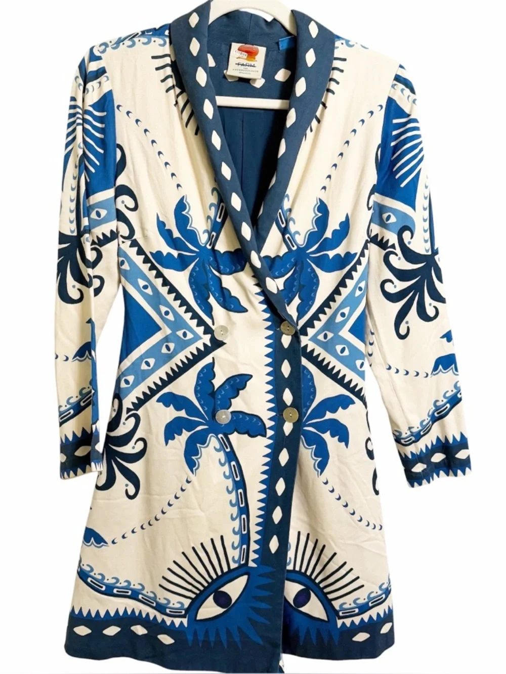 Farm Rio Palm Tree and Evil Eye Long-Sleeve Blazer Dress Size Small Petite - Picture 2 of 12
